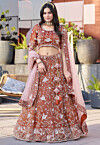 Embroidered Art Silk Lehenga in Rust
