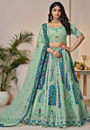 Embroidered Art Silk Lehenga in Sea Green
