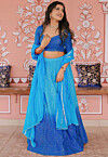 Embroidered Art Silk Lehenga in Shaded Blue
