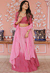 Embroidered Art Silk Lehenga in Shaded Pink