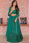 Embroidered Art Silk Lehenga in Shaded Sea Green