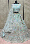 Embroidered Art Silk Lehenga in Sky Blue