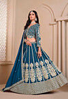 Embroidered Art Silk Lehenga in Teal Blue