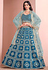Embroidered Art Silk Lehenga in Teal Blue