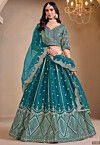 Embroidered Art Silk Lehenga in Teal Blue