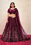 Embroidered Art Silk Lehenga in Wine