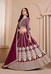 Embroidered Art Silk Lehenga in Wine