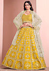 Embroidered Art Silk Lehenga in Yellow