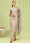 Embroidered Art Silk Pakistani Suit in Beige