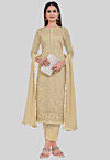 Embroidered Art Silk Pakistani Suit in Beige