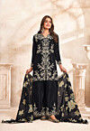 Embroidered Art Silk Pakistani Suit in Black