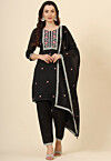 Embroidered Art Silk Pakistani Suit in Black