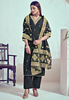 Embroidered Art Silk Pakistani Suit in Black