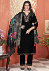 Embroidered Art Silk Pakistani Suit in Black
