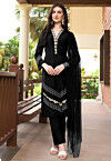 Embroidered Art Silk Pakistani Suit in Black