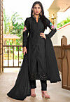Embroidered Art Silk Pakistani Suit in Black