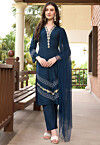 Embroidered Art Silk Pakistani Suit in Blue