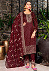 Embroidered Art Silk Pakistani Suit in Brown