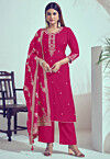 Embroidered Art Silk Pakistani suit in Fuchsia