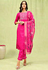 Embroidered Art Silk Pakistani Suit in Fuchsia