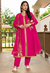 Embroidered Art Silk Pakistani Suit in Fuchsia