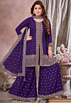 Embroidered Art Silk Pakistani Suit in Fuchsia