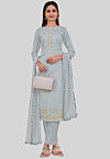 Embroidered Art Silk Pakistani Suit in Grey
