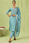 Embroidered Art Silk Pakistani Suit in Light Blue
