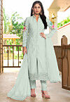 Embroidered Art Silk Pakistani Suit in Light Green