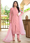 Embroidered Art Silk Pakistani Suit in Light Pink