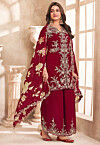 Embroidered Art Silk Pakistani Suit in Maroon