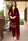 Embroidered Art Silk Pakistani Suit in Maroon