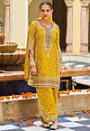 Embroidered Art Silk Pakistani Suit in Mustard