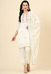 Embroidered Art Silk Pakistani Suit in Off White