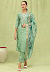Embroidered Art Silk Pakistani Suit in Sea Green