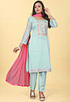 Embroidered Art Silk Pakistani Suit in Sky Blue