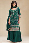 Embroidered Art Silk Pakistani Suit in Teal Green