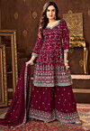 Embroidered Art Silk Pakistani Suit in Wine