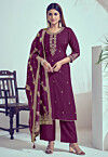 Embroidered Art Silk Pakistani suit in Wine