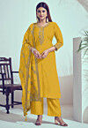 Embroidered Art Silk Pakistani suit in Yellow