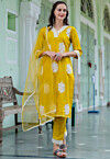 Embroidered Art Silk Pakistani Suit in Yellow
