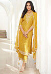 Embroidered Art Silk Pakistani Suit in Yellow