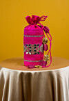 Embroidered Art Silk Potli Bag in Fuchsia