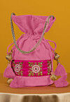 Embroidered Art Silk Potli Bag in Pink