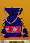 Embroidered Art Silk Potli Bag in Royal Blue