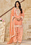 Embroidered Art Silk Punjabi Suit in Peach