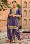 Embroidered Art Silk Punjabi Suit in Purple