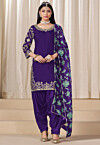 Embroidered Art Silk Punjabi Suit in Purple