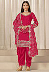 Embroidered Art Silk Punjabi Suit in Red