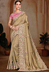 Embroidered Art Silk Saree in Beige